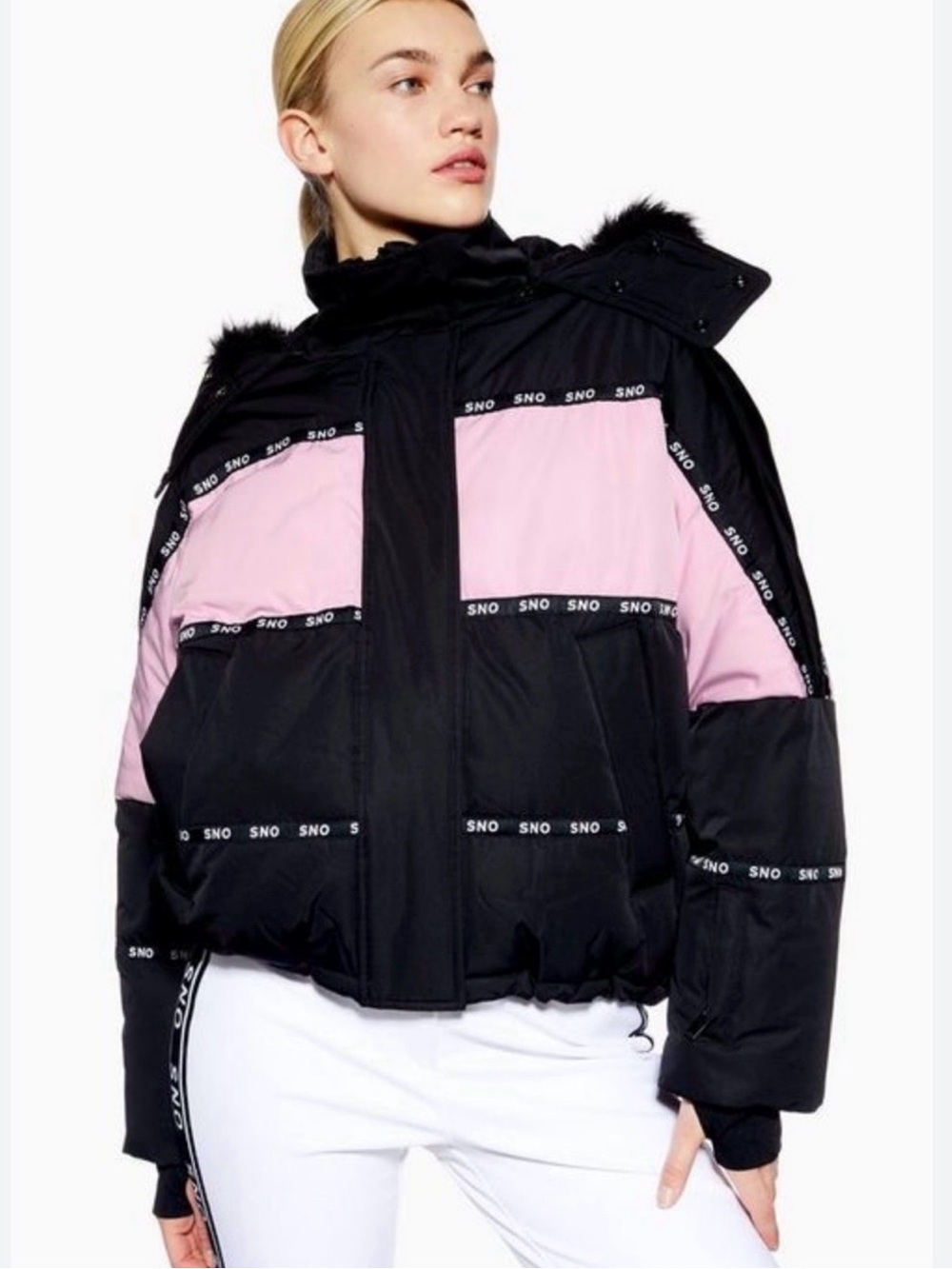 TOPSHOP SNO Ski Jacket – Black, Pink & White – Size 10 – NEW